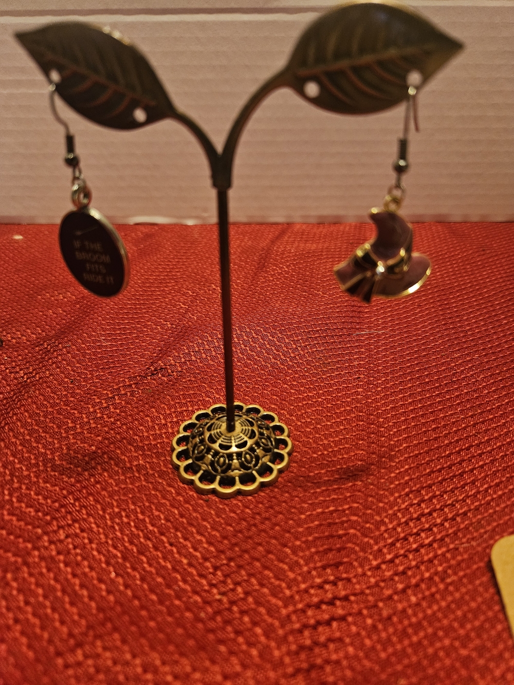 Gold-tone Witch & Quote Charm Earrings - Gold and Black-mismatched